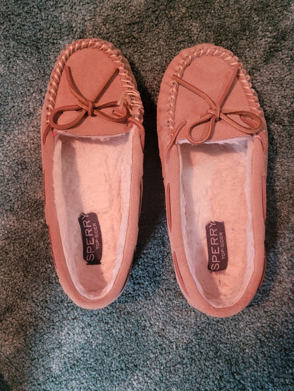 Sperry Women's Blush Suede Moccasin Slippers with Bow